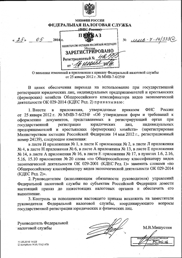 Приказ о переходе на ОКВЭД 2014 Приказ о переходе на ОКВЭД 2014