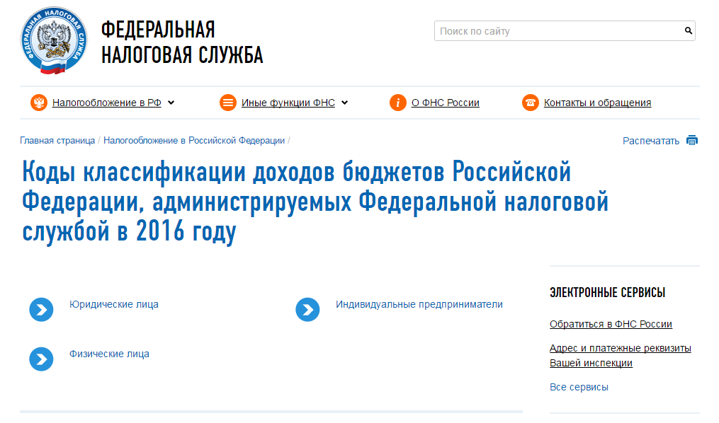 коды КБК 2016 на сайте налоговой коды КБК 2016 на сайте налоговой